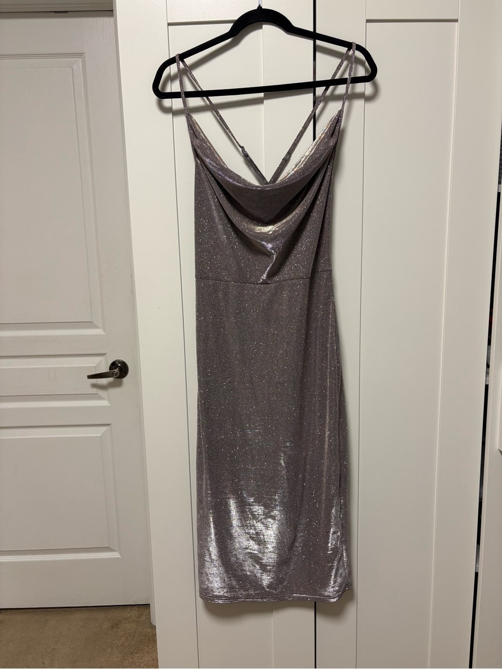 Sparkle Cowl Neck Dress - Silver